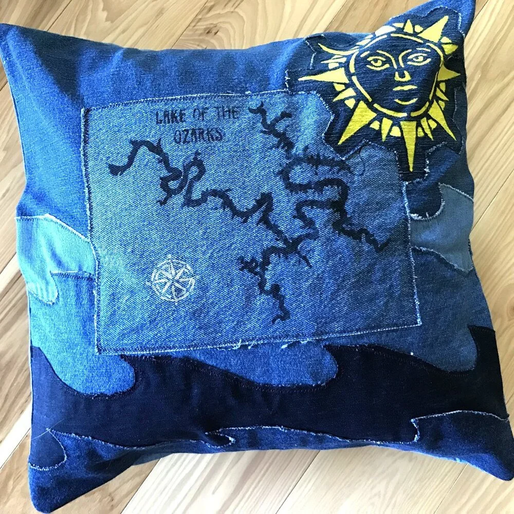 Lake of Ozarks Pillow Cover 18 x 18, Lakehouse Cabin Décor Boating Fishing Waves
